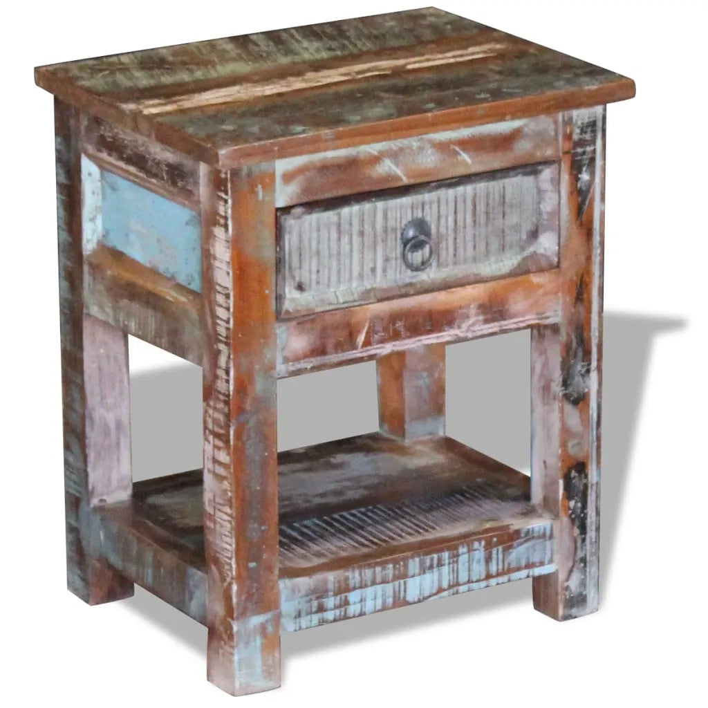 Tavolino con 1 Cassetto Legno Massello di Recupero 43x33x51 cm cod mxl 9472