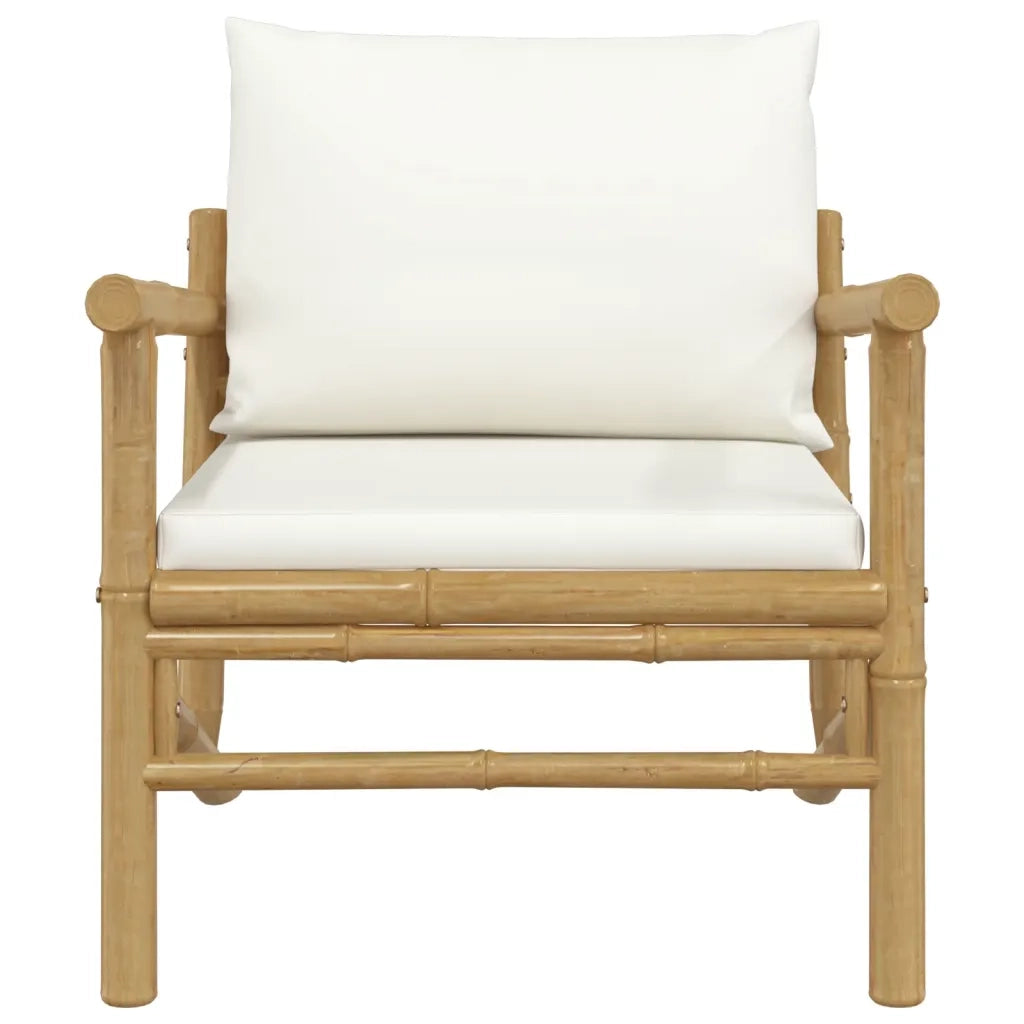 Sedie da Giardino 2 pz con Cuscini Bianco Crema in Bambù 363462