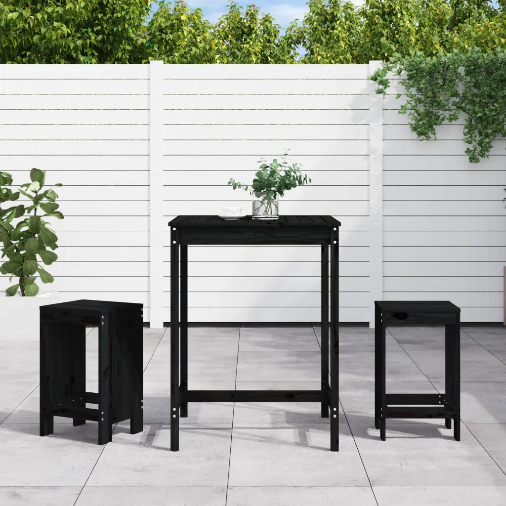 Set Bar da Giardino 3 pz | Set Salotto da Giardino Nero in Legno Massello di Pino