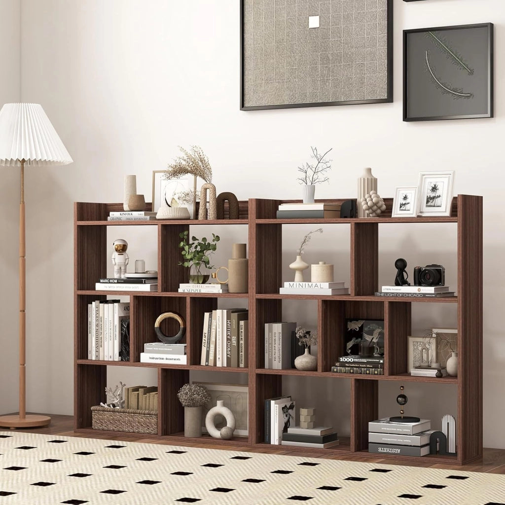 Libreria a Cubi con 7 Scomparti, Mensola Espositiva per l'Archiviazione, Libreria in Legno con Dispositivi Anti-Ribaltamento, per Studio Soggiorno, 80x20x90 cm (Marrone)