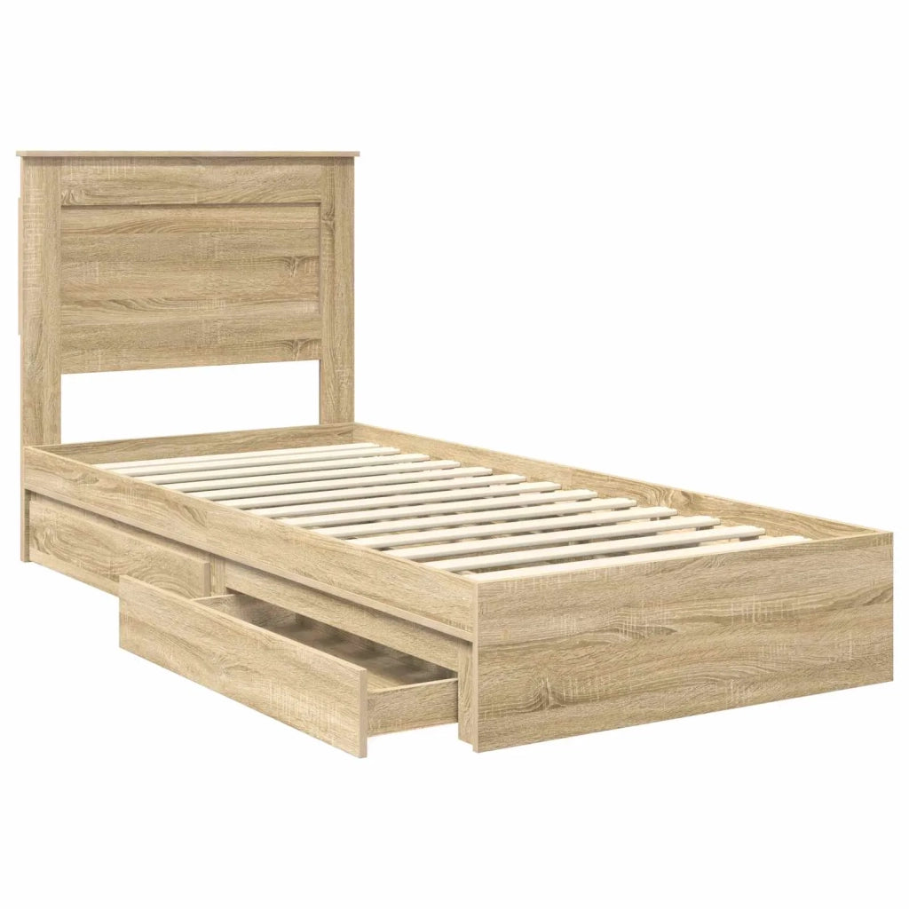 Letto con Contenitore con testiera Rovere Sonoma 75 x 190 cm