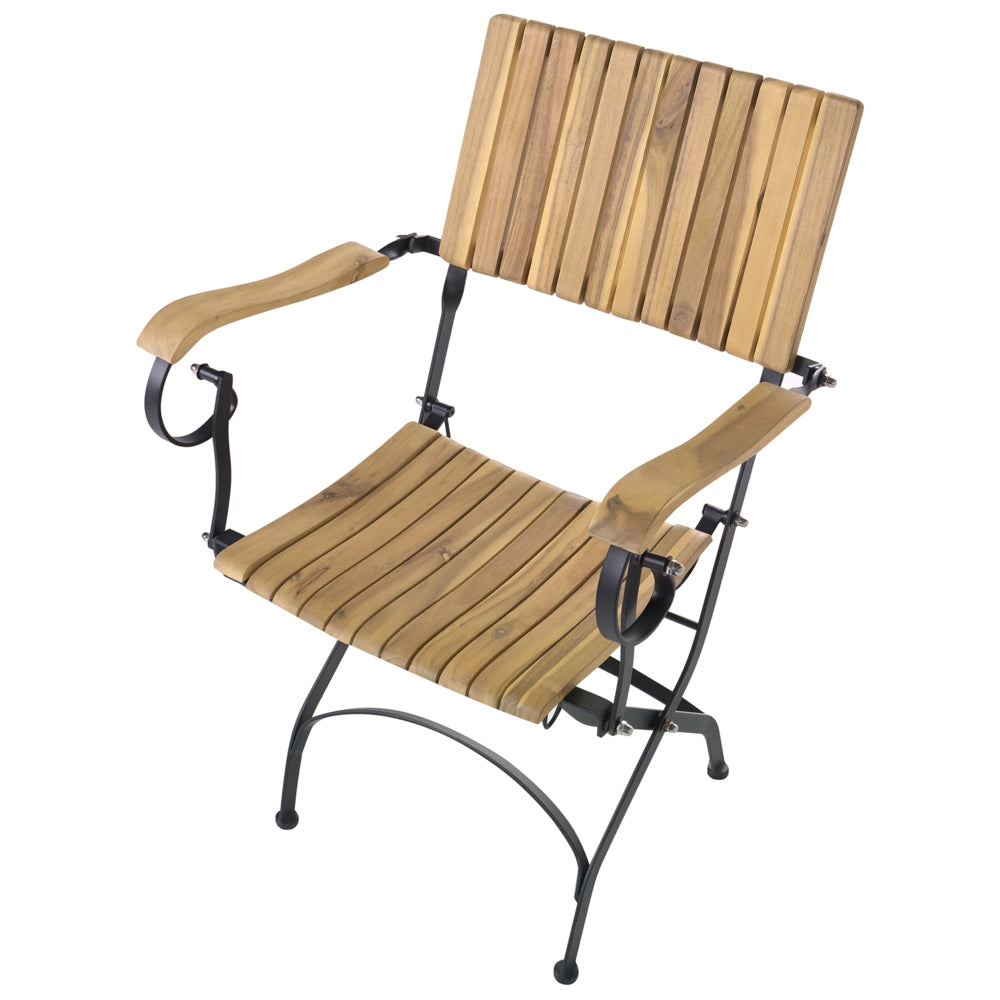 Set da giardino composto da 2 sedie con braccioli in legno di acacia laminato, struttura in acciaio, stile moderno, marrone chiaro