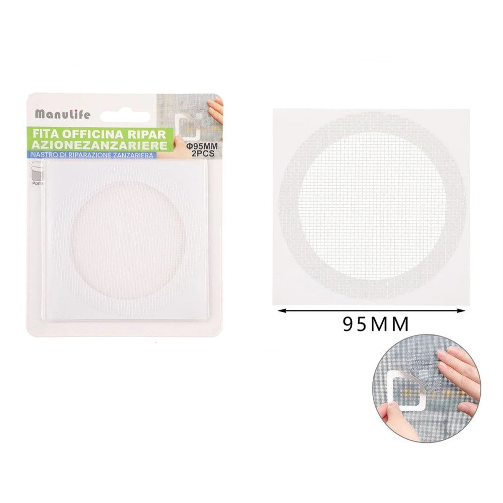 Trade Shop - Set 2 Toppe Adesive A Rete Bianca Per Riparazione Fori Strappi Zanzariere Da 95mm 622150 -