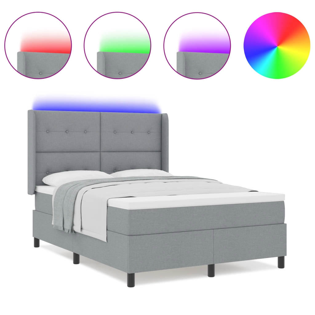 Letto a box con materasso e luce LED Grigio chiaro 140x200 cm Tessuto