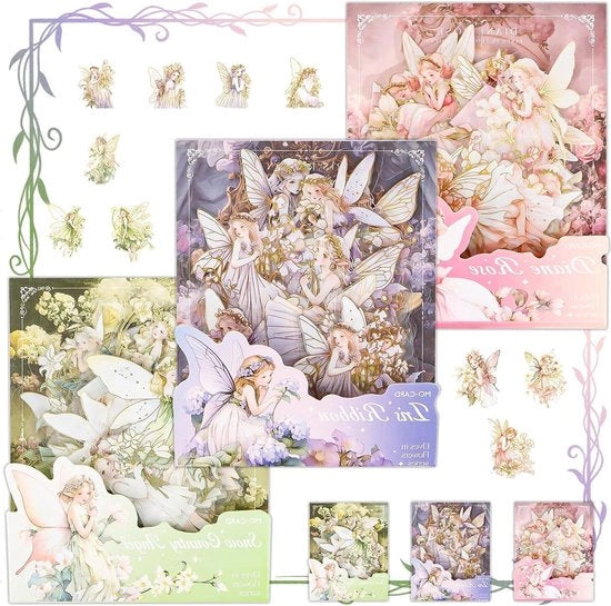 90 pezzi di accessori per scrapbook vintage - set di adesivi per ragazze con disegno di rosa e iris - adesivi per scrapbooking per fotoalbum e calendario.
