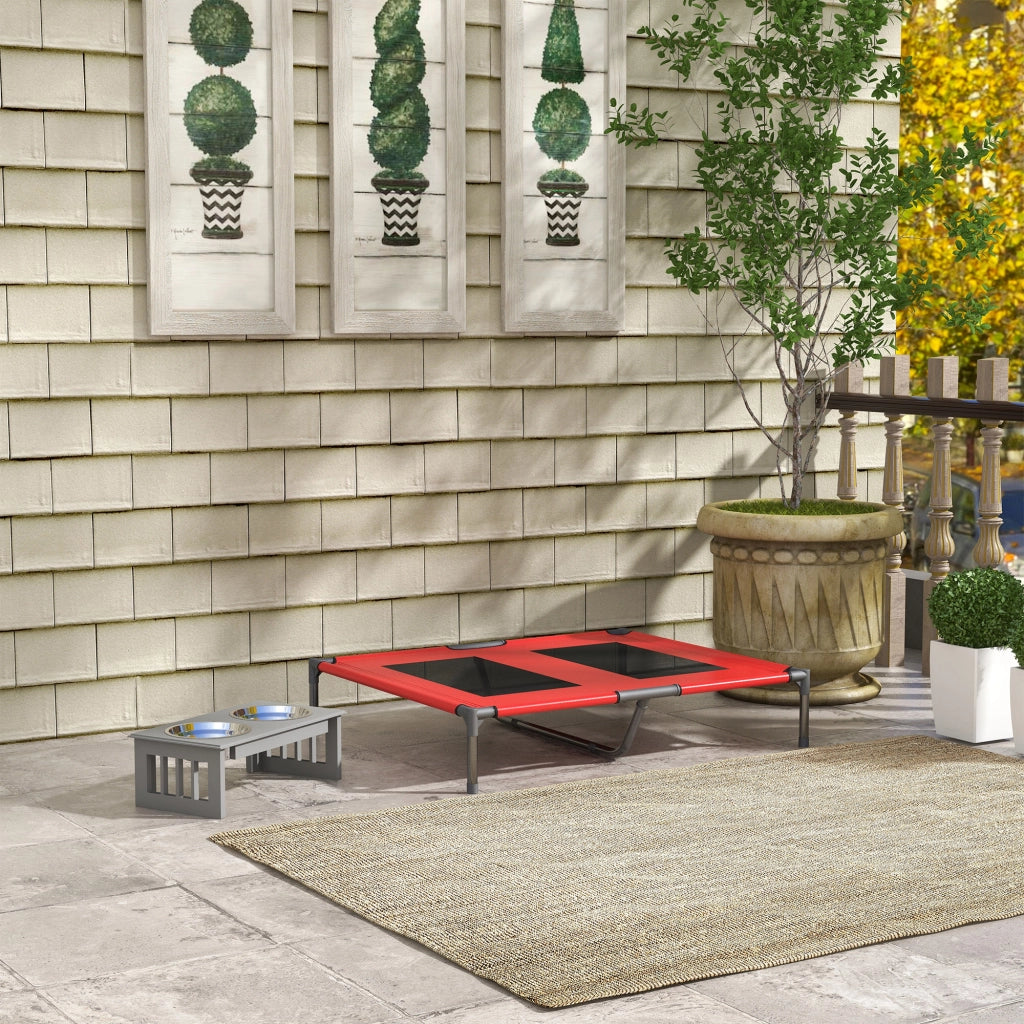 Carrello pieghevole letto rialzato per cani con telaio in metallo e tessuto oxford rosso 92 × 76 × 18 cm