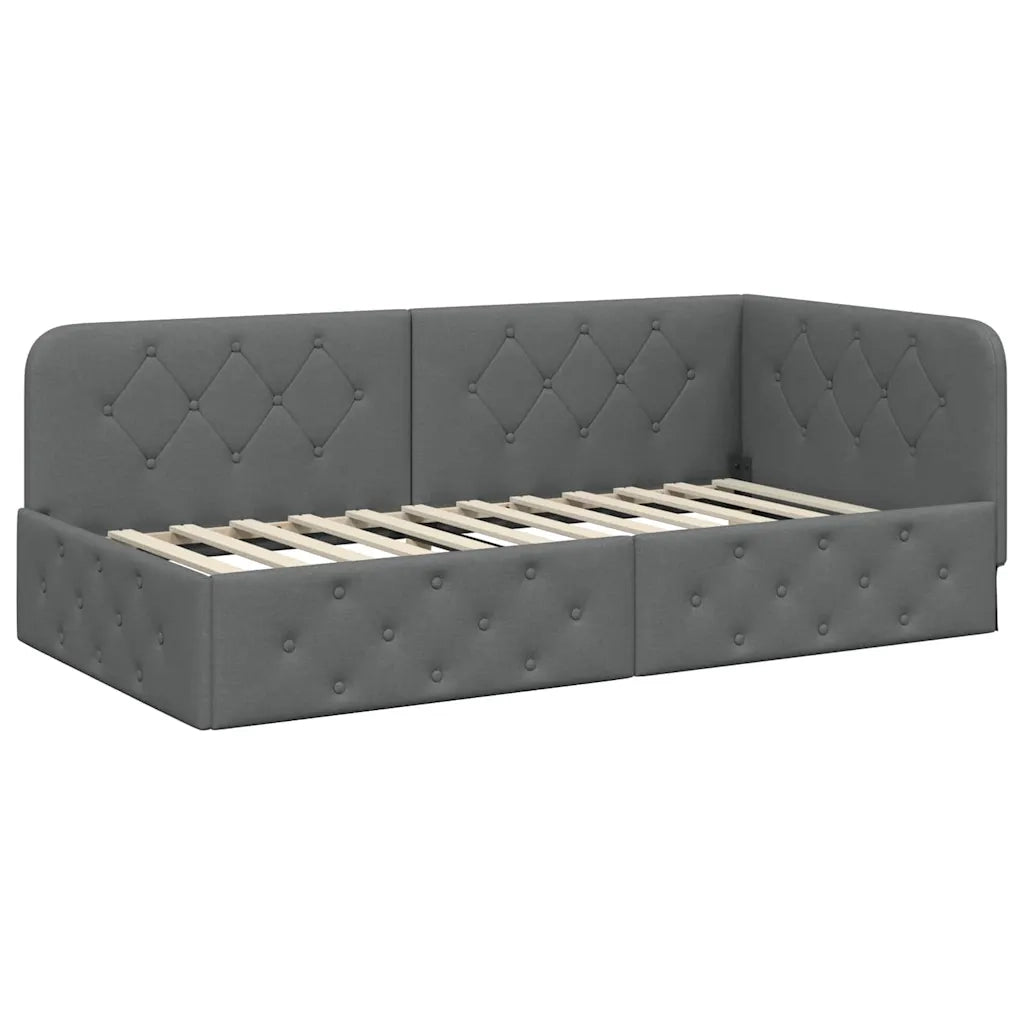 Cornice del letto ad angolo Grigio scuro 90 x 200 cm Tessuto 42016496