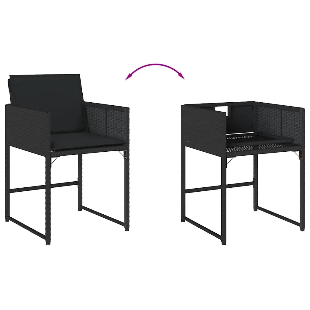 Sedie da Giardino con Cuscini 4 pz | Sedie da Esterno Nere in Polyrattan