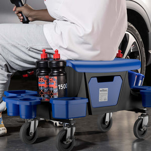 Sgabello da officina con ruote e cassetto per attrezzi, portata 150 kg, 6 scomparti intercambiabili, sgabello da lavoro con ruote