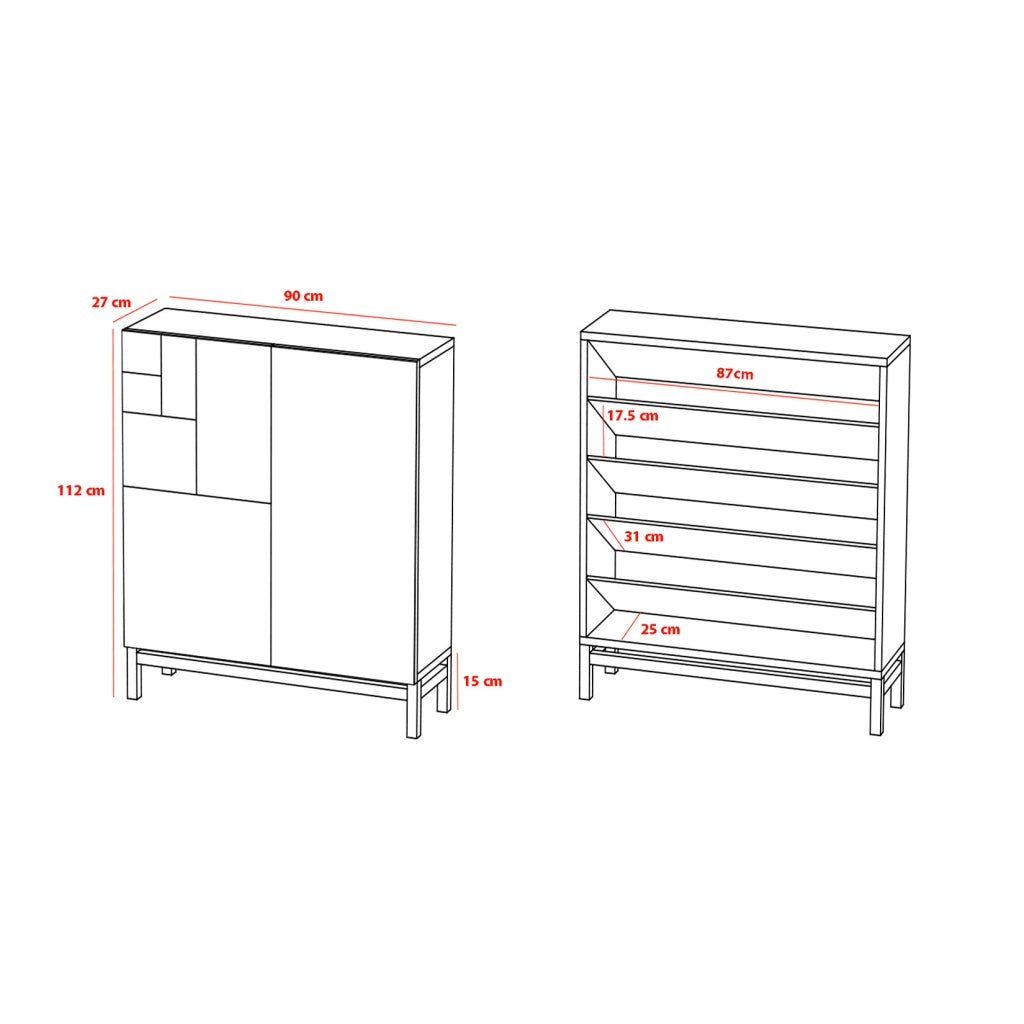 Scarpiera Herdasa effetto rovere chiaro gambe bianche 112x90x27