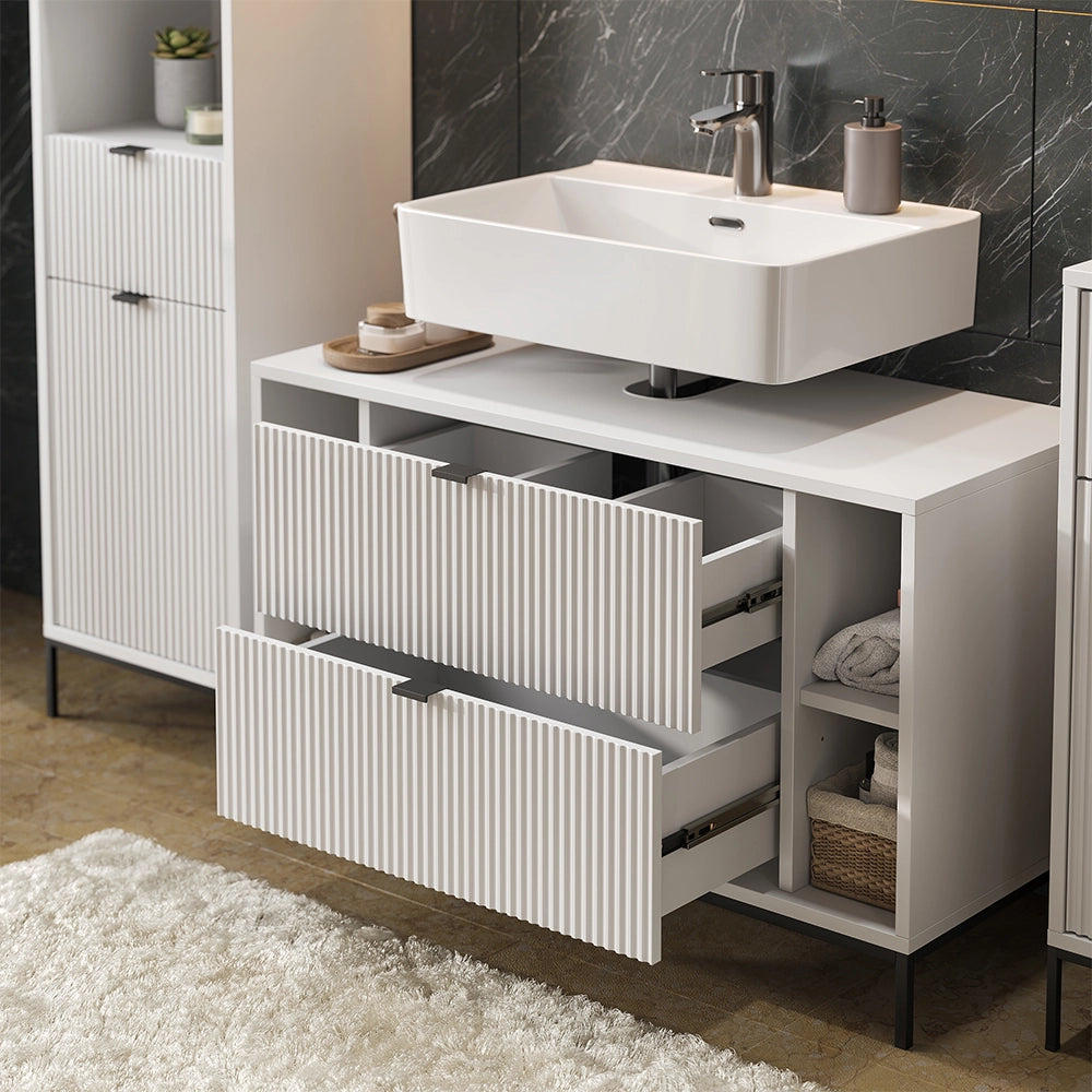 Vicco Mobile sottolavabo per bagno Bianco 100 x 63 cm Con 2 cassetti estraibili