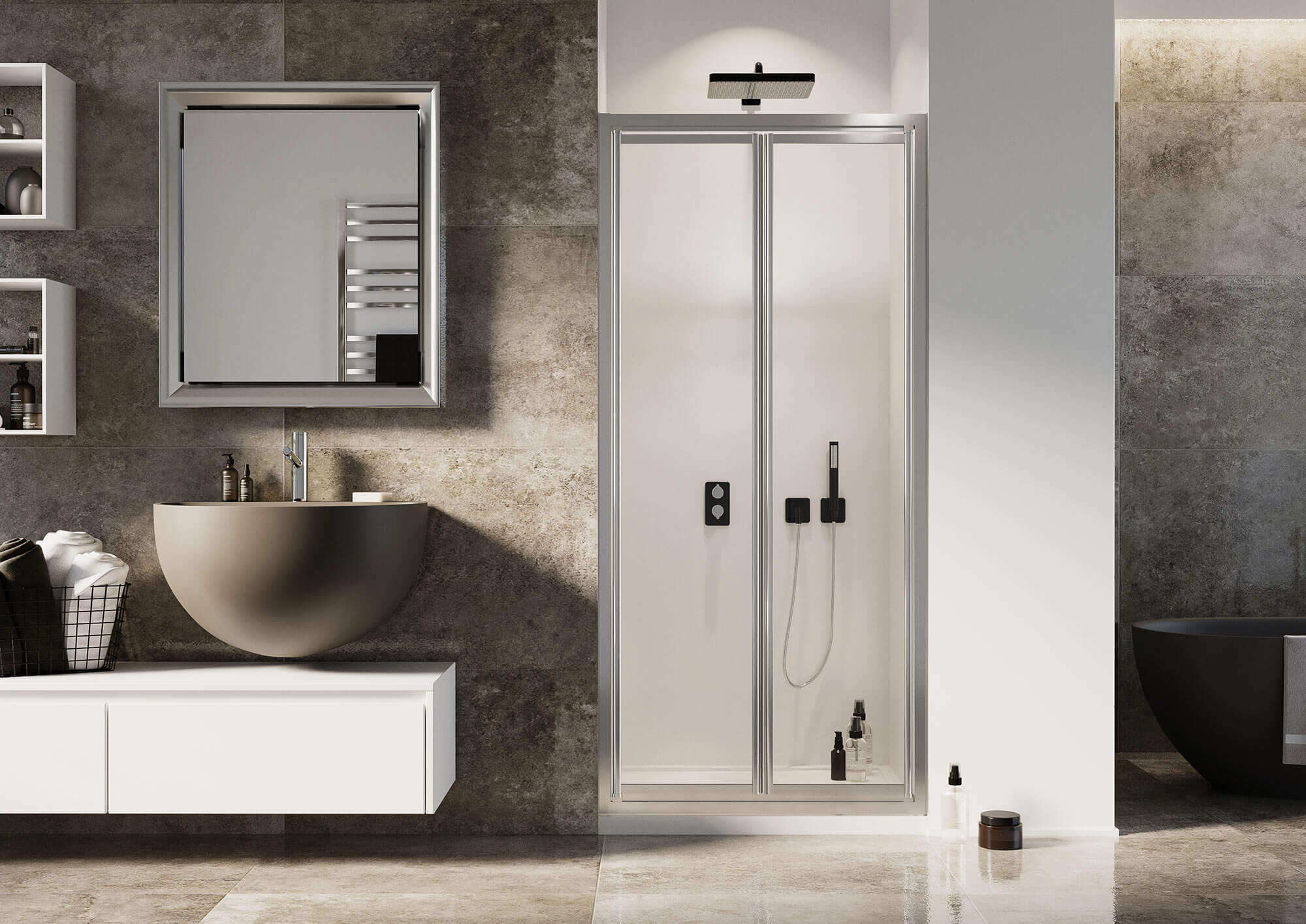 Porta Doccia 100 cm 2 Ante Battenti in Cristallo Trasparente 4mm H185 Fosterberg Skagen