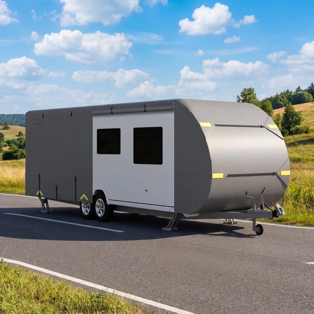 Telo copri roulotte 493 x 260 x 250 cm con toppe di riparazione, Copertura per camper impermeabile e antivento Grigio