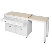 Carrello da Cucina con Cassetti e Piano Estensibile con Ruote per Cucina e Sala da Pranzo in MDF 112-180.5x45x92.2 cm Bianco e Naturale