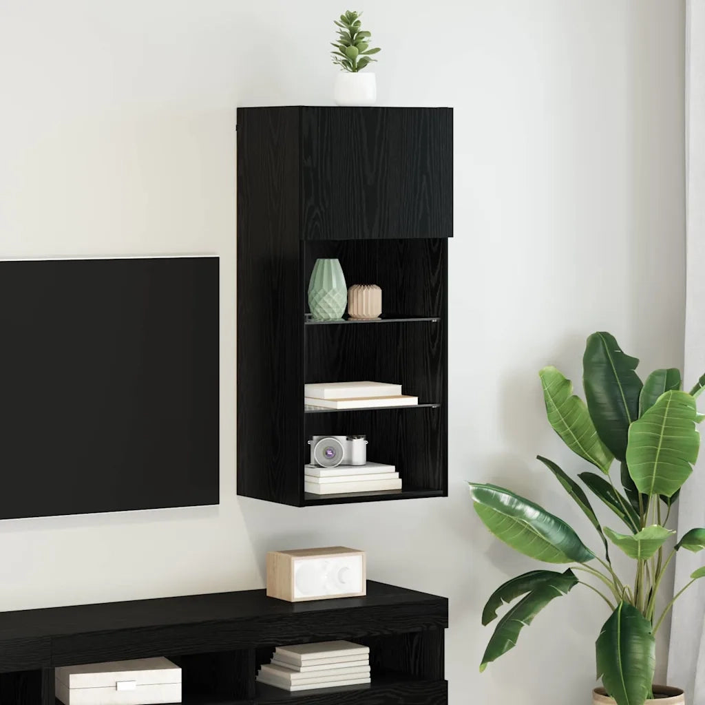 Mobile TV da Parete con LED Rovere Nero 40,5 x 30 x 90 cm