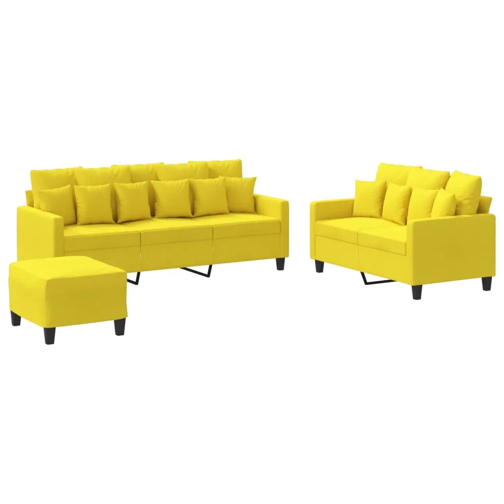 Set di Divani 3 pz con Cuscini Giallo Chiaro in Tessutocod mxl 80362