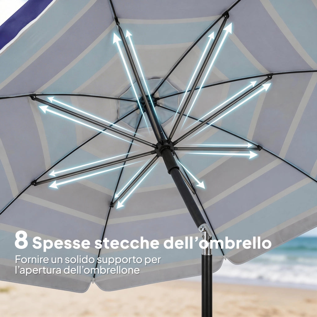 Ombrellone da Spiaggia con Tavolino e Portabicchieri, in Metallo e Poliestere, ?198x214 cm, Multicolore