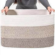 Wascio in tessuto di cotone (55x43x30,5cm) - Wascio a mano con manigliona - Bianco e Moka - Contenitore stabile per la conservazione di biancheria, giocattoli e altro (Moka)