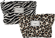 2 pezzi di borsa a tela cosmetica leopardo, borsa cosmetica, borsa portamonete, organizzatore di make-up e prodotti per la toilette con chiusura a righello, per donne ragazze viaggiare, uscire