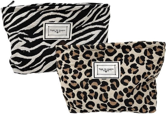 2 pezzi di borsa a tela cosmetica leopardo, borsa cosmetica, borsa portamonete, organizzatore di make-up e prodotti per la toilette con chiusura a righello, per donne ragazze viaggiare, uscire
