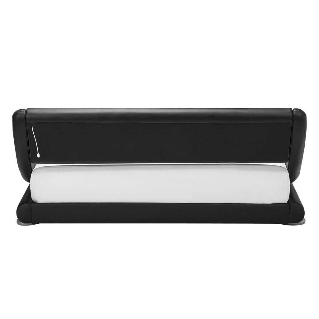 Letto a piattaforma Testiera imbottita in ecopelle nera con illuminazione a LED 140 cm 6 Design a slitta doppia