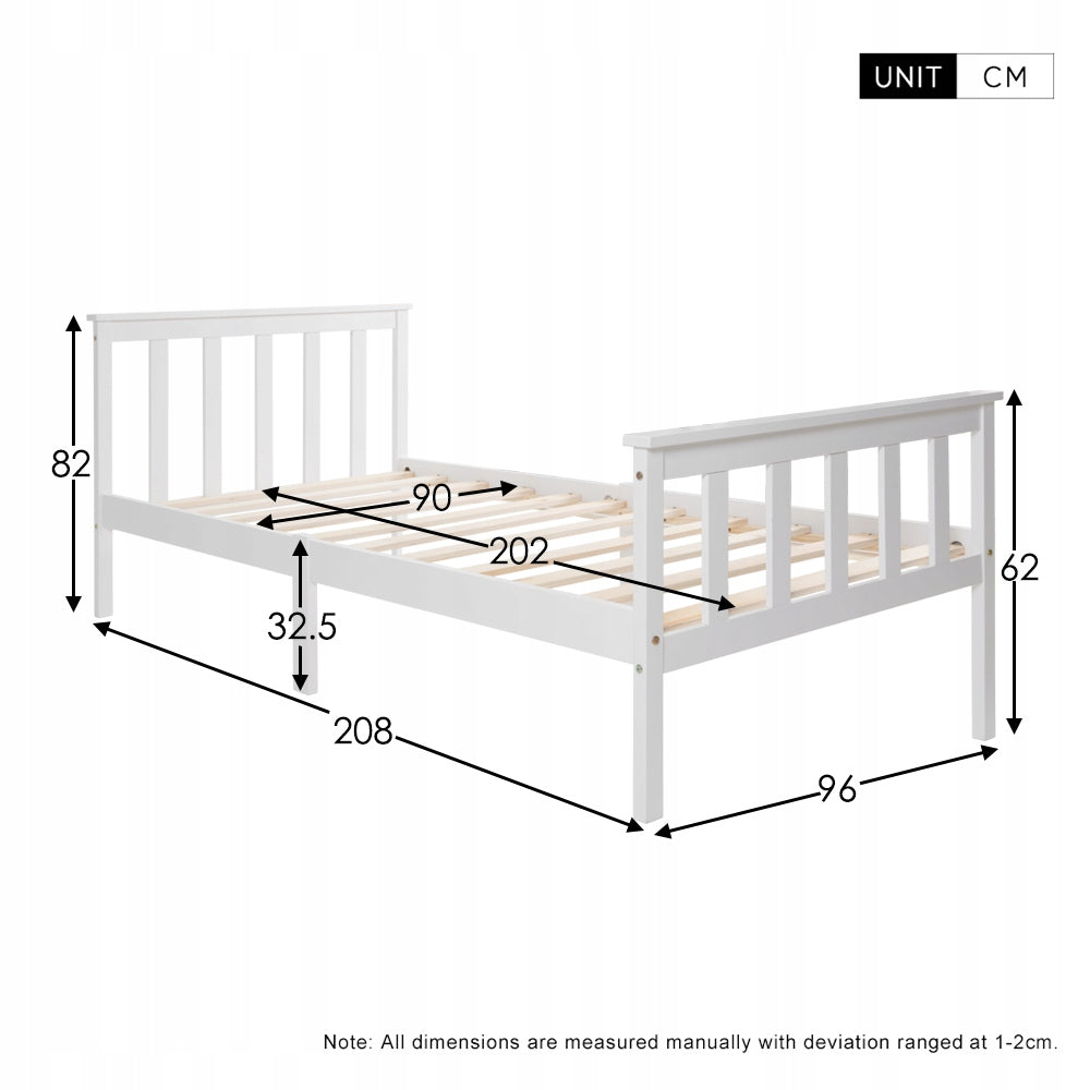 Letto singolo in legno di pino - Xylo - 90x200 - Bianco