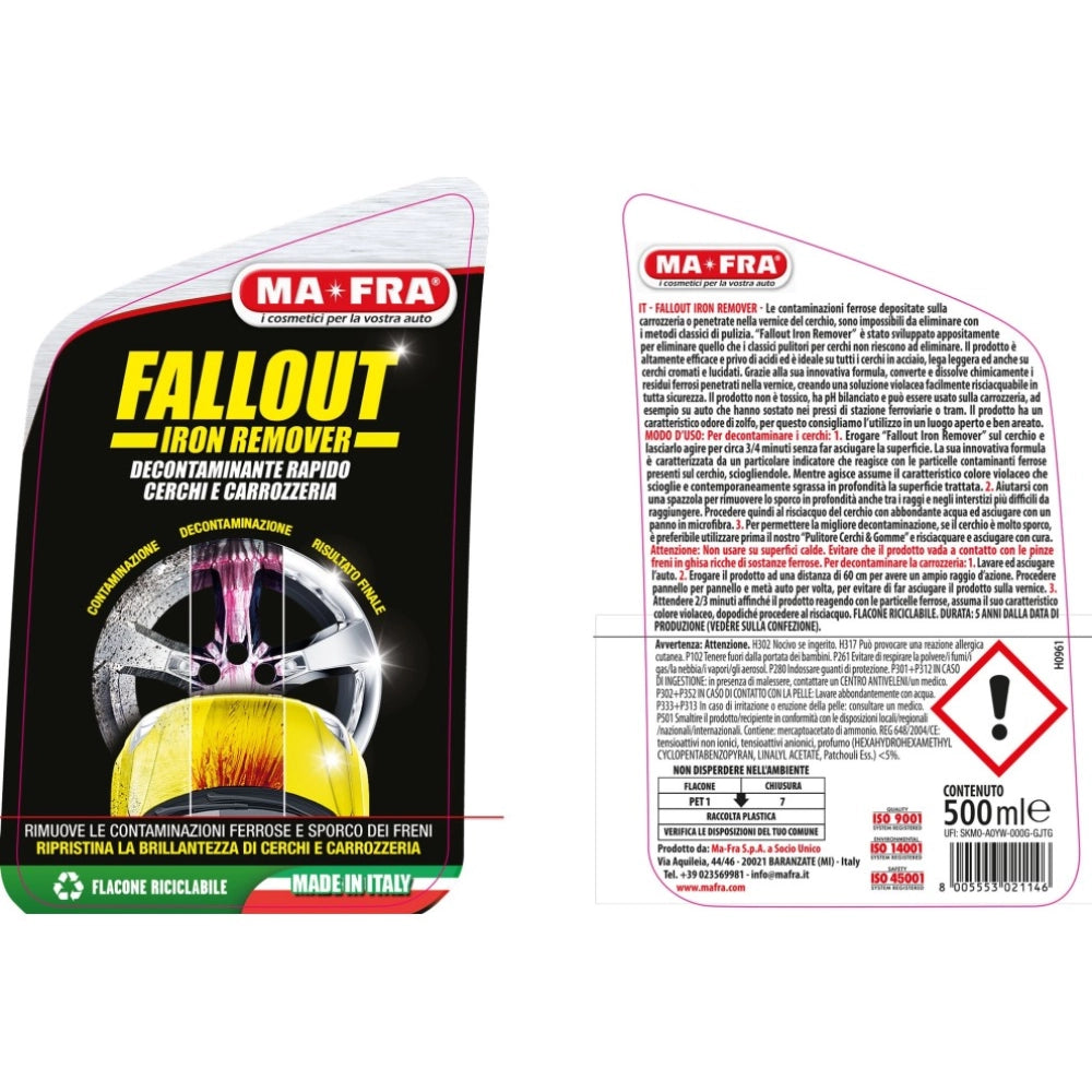 Fallout iron remover 500 ml decontaminante ferroso per cerchi e carrozzeria