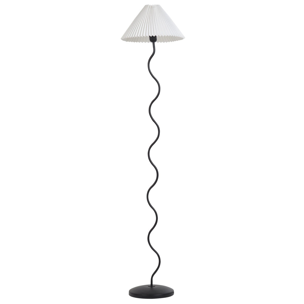 Lampada da terra Base metallica bianca e nera Paralume plissettato in plastica Stile retrò vintage