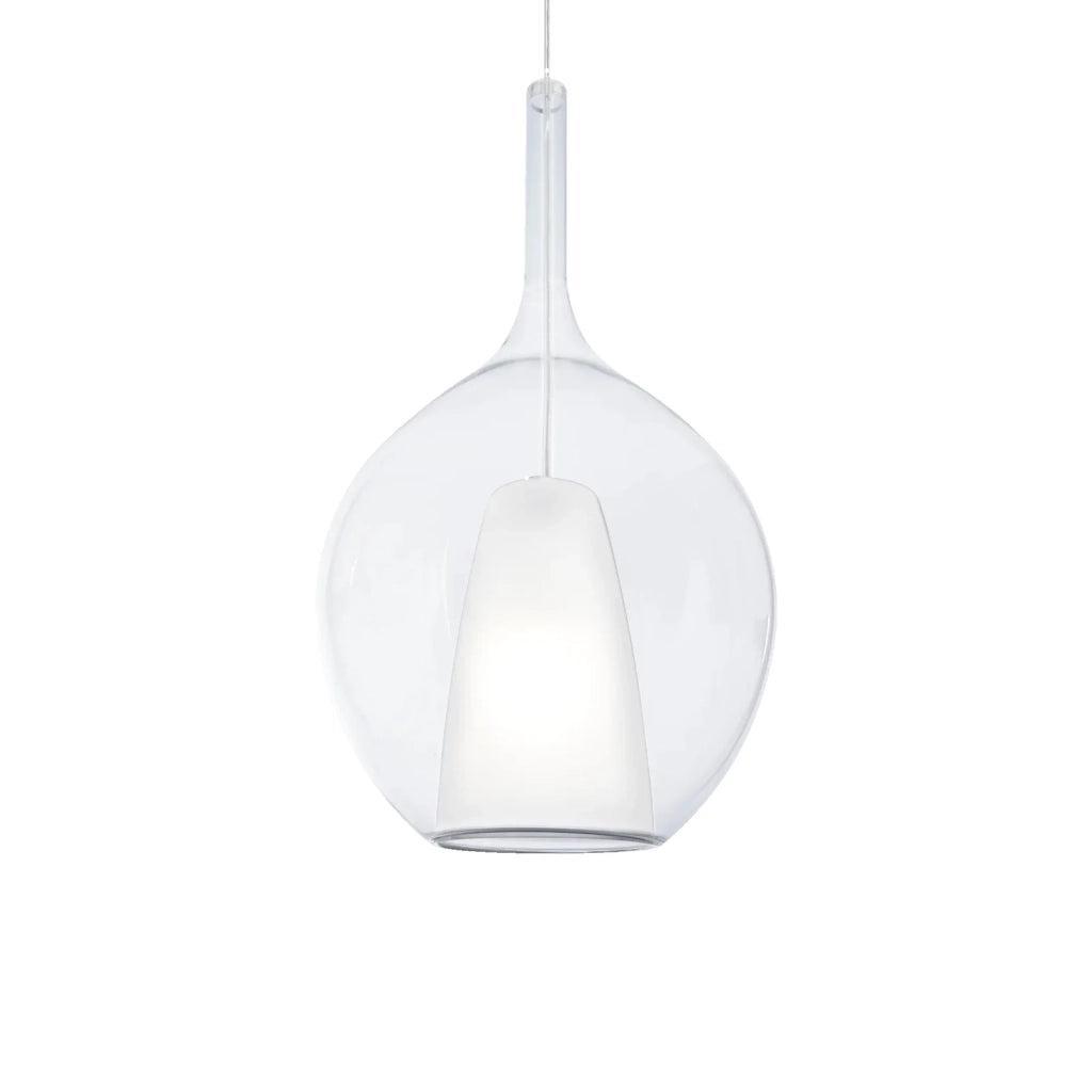 Sospensione Contemporanea Kalique Vetro Trasparente Bianco E Cromo E27 H53Cm