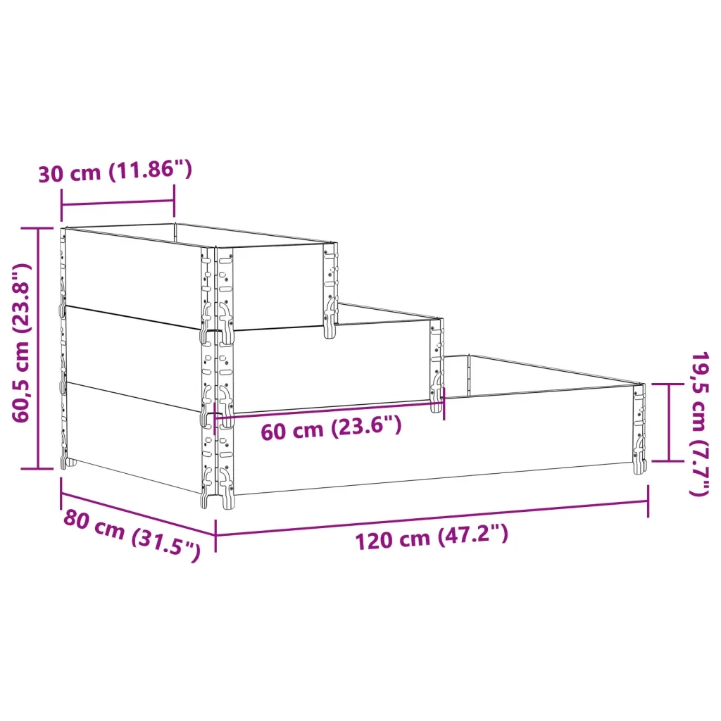 Fioriera Rialzata a 3 Livelli-Vaso da Esterno-Fioriera Elevata Nera 120x80 cm Legno di Pino 526537