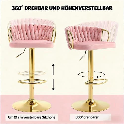 SGABELLO DA BAR Girevole Regolabile 49,5x50,5x98 cm Velluto Rosa Set 2 pezzi