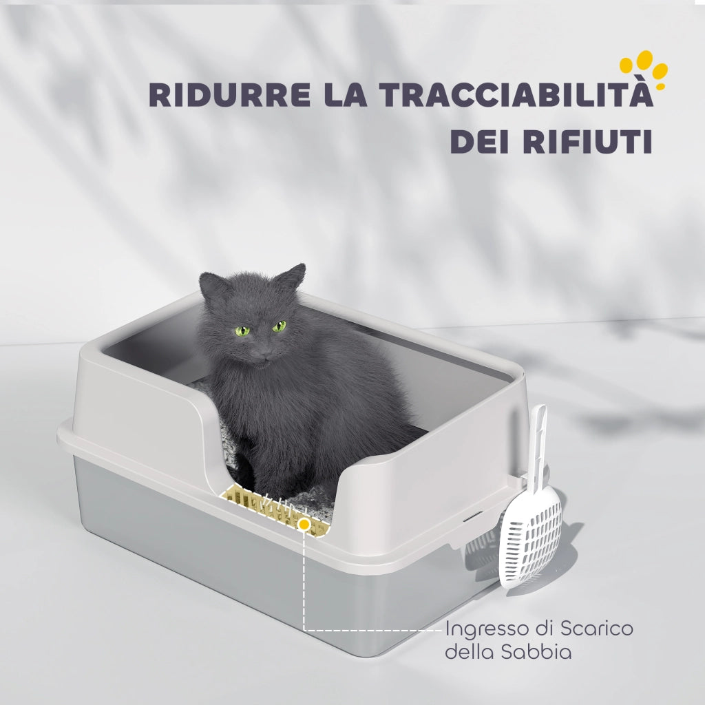 Lettiera per Gatti ¨C Zephmum ¨C Grigio Chiaro, Acciaio Inox e PP, 60x40x28 cm