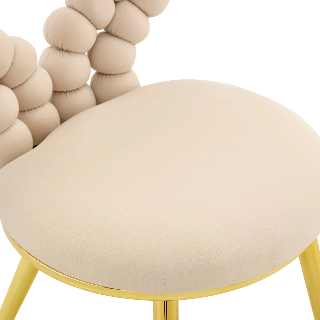 Sedie da Pranzo in Velluto ¨C MINIMAL ¨C Set 2 Pezzi, Schienale a Cuore, Gambe Dorate in Metallo, Beige