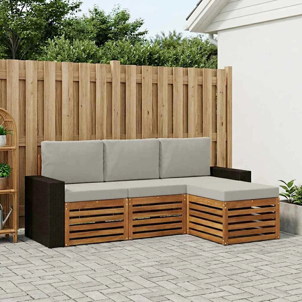 Set di divani da esterno 4 pz Naturale e Grigio Chiaro 3384212