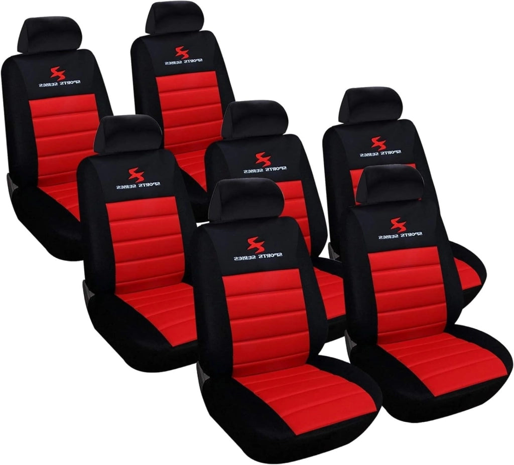 Set Coprisedili Auto 7 Posti Seat Cover Protezioni Universali per Macchina Tessuto Poliestere Nero