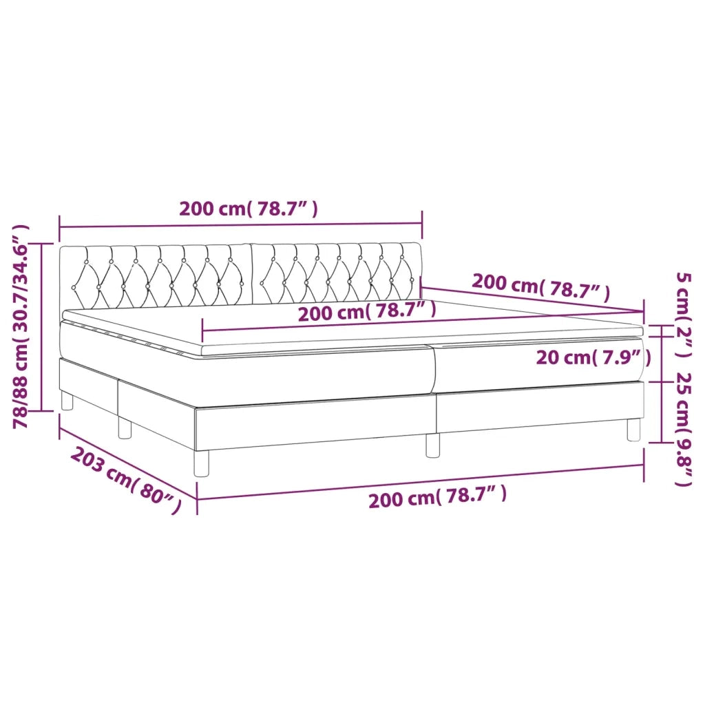 Letto a Molle Materasso e LED Grigio Chiaro 200x200 cm Tessuto cod mxl 59337