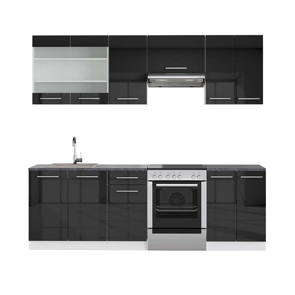 Cucina componibile Fame-Line Antracite lucido/Bianco 240 cm, PL Antracite Vicco