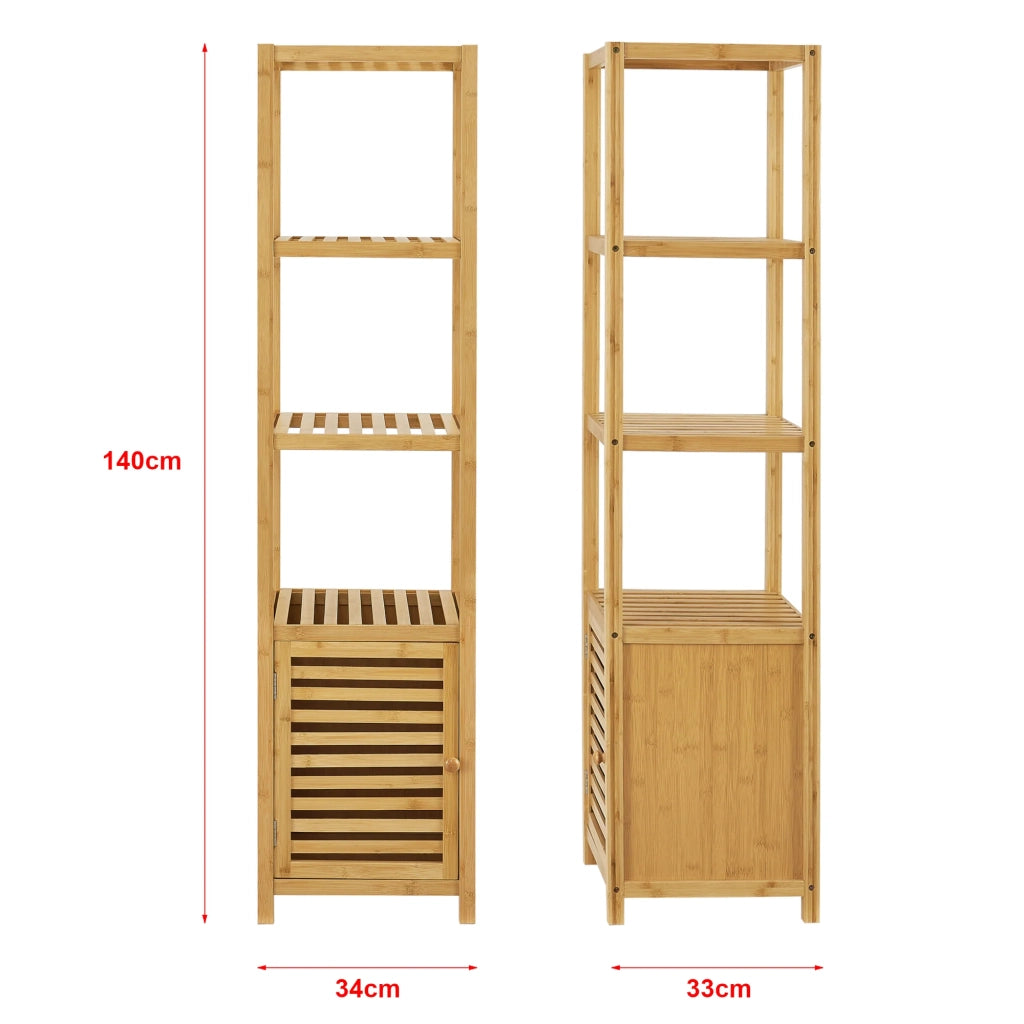 Mensola da bagno a 4 livelli con anta 140 x 34 x 33 cm bambù 03_0007002