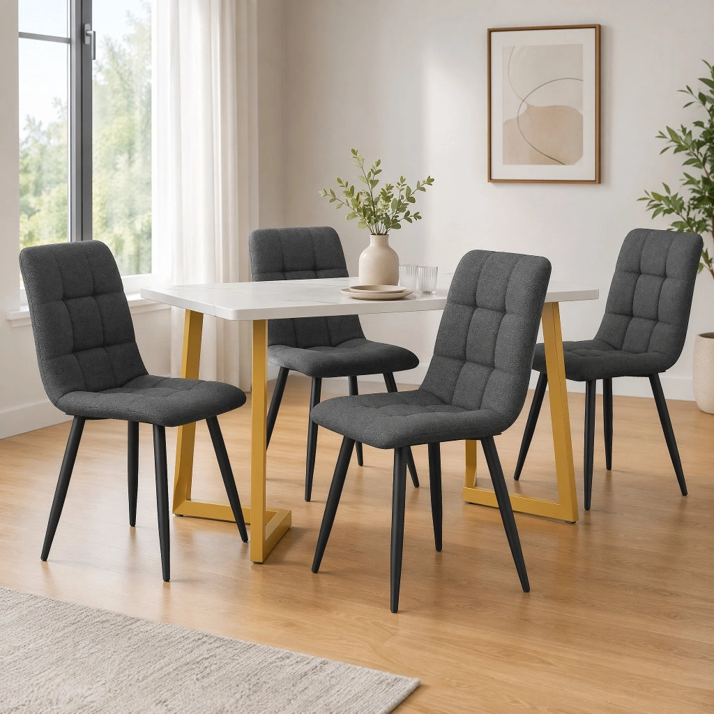 Set tavolo e 4 sedie con piano effetto marmo in MDF grigio