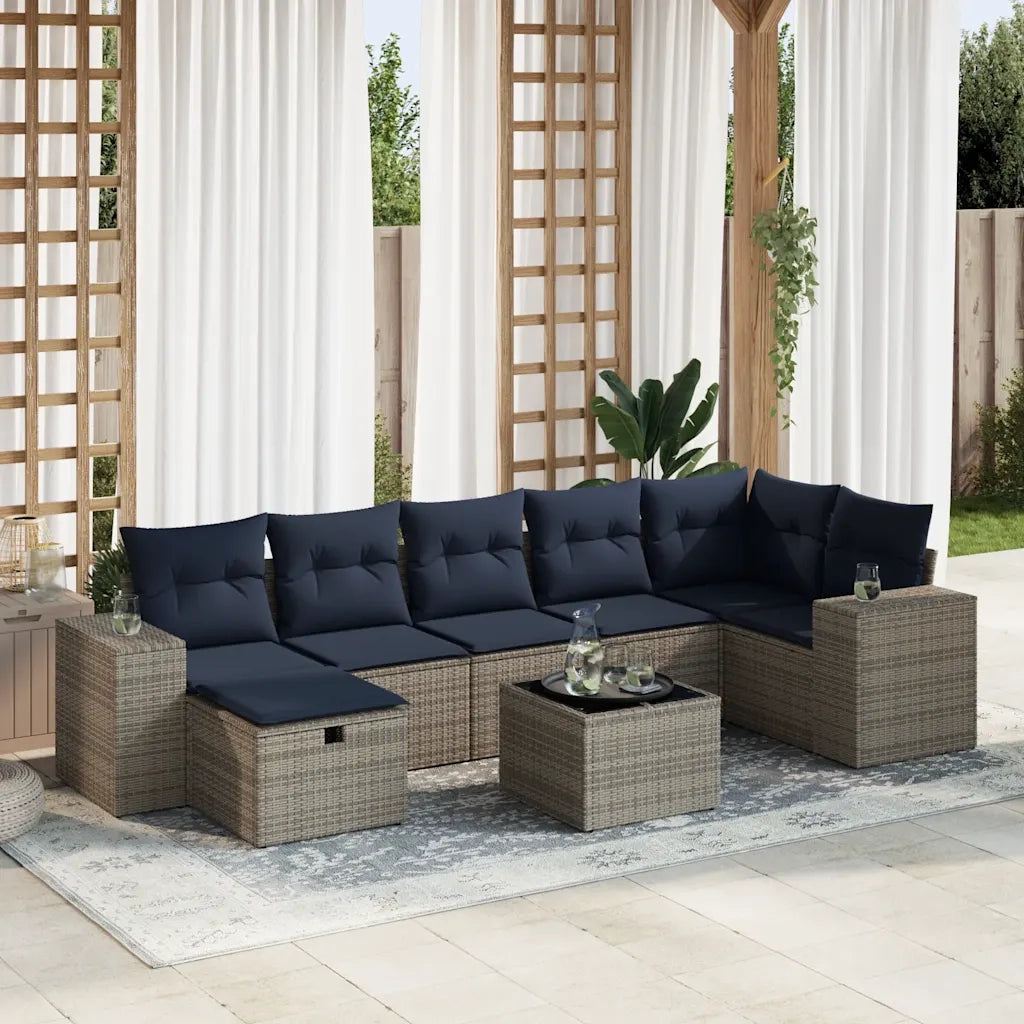 Set Divano da Giardino 8 pz con Cuscini Grigio in Polyrattan 3325717