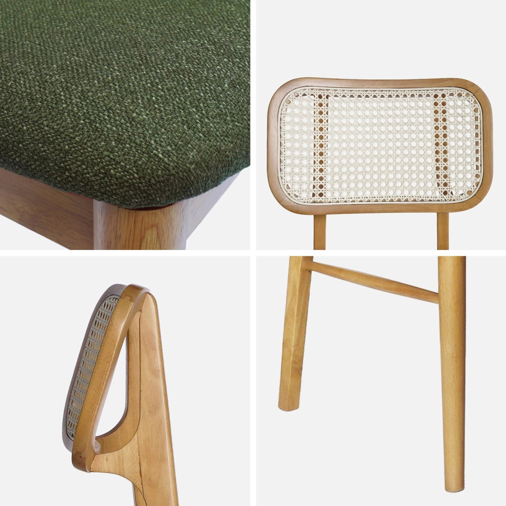 Set 2 sedie bohemien in legno di hevea e impagliatura, marrone