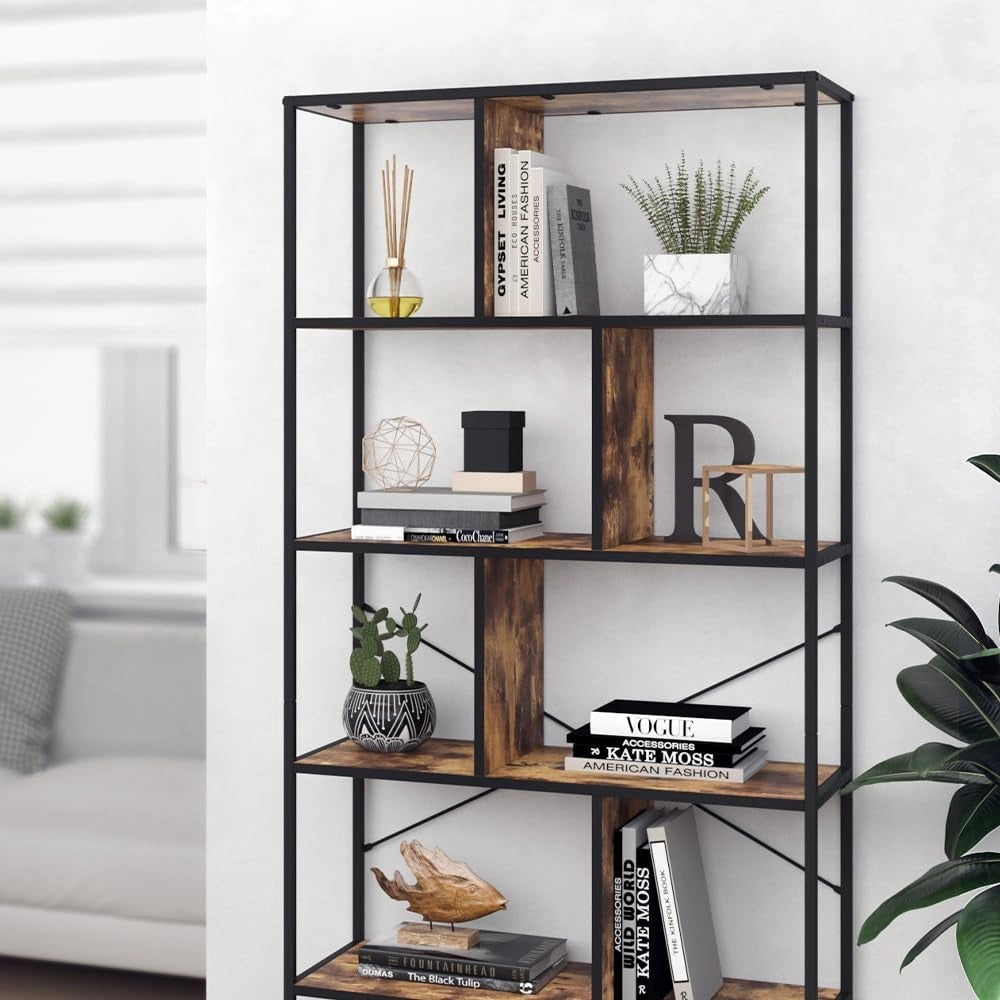 Divisorio per ambienti Fyrk, Legno antico, 80 x 180 cm, utilizzabile come divisorio con struttura in metallo e ripiani aperti