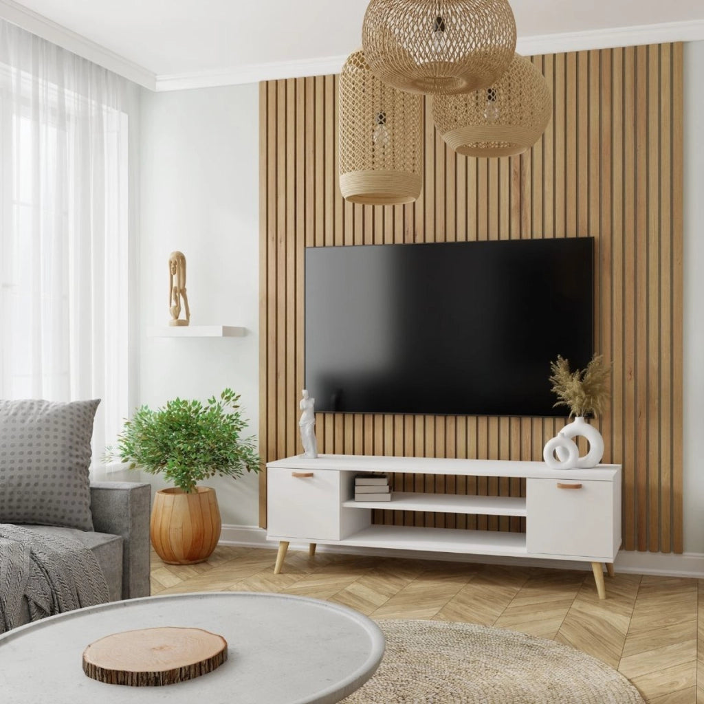 Mobile Porta TV Focus 135 in Stile Scandinavo Bianco