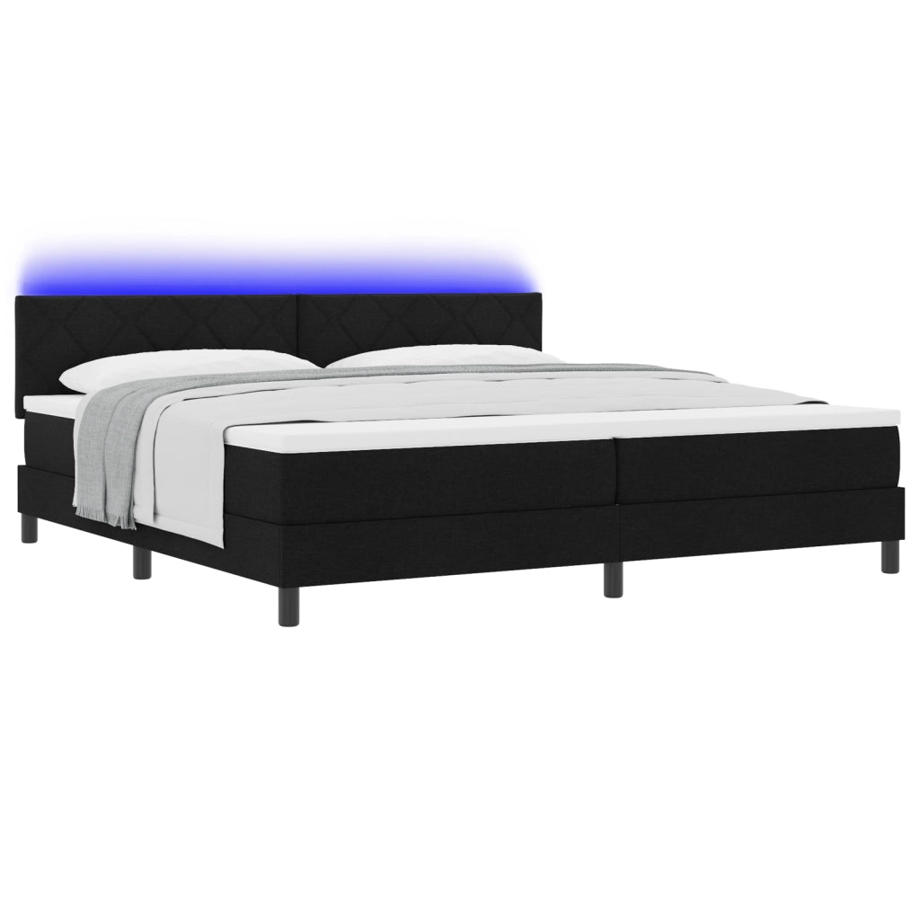 Letto con Box Spring e Materasso & LED Nero 200x200 cm Tessuto