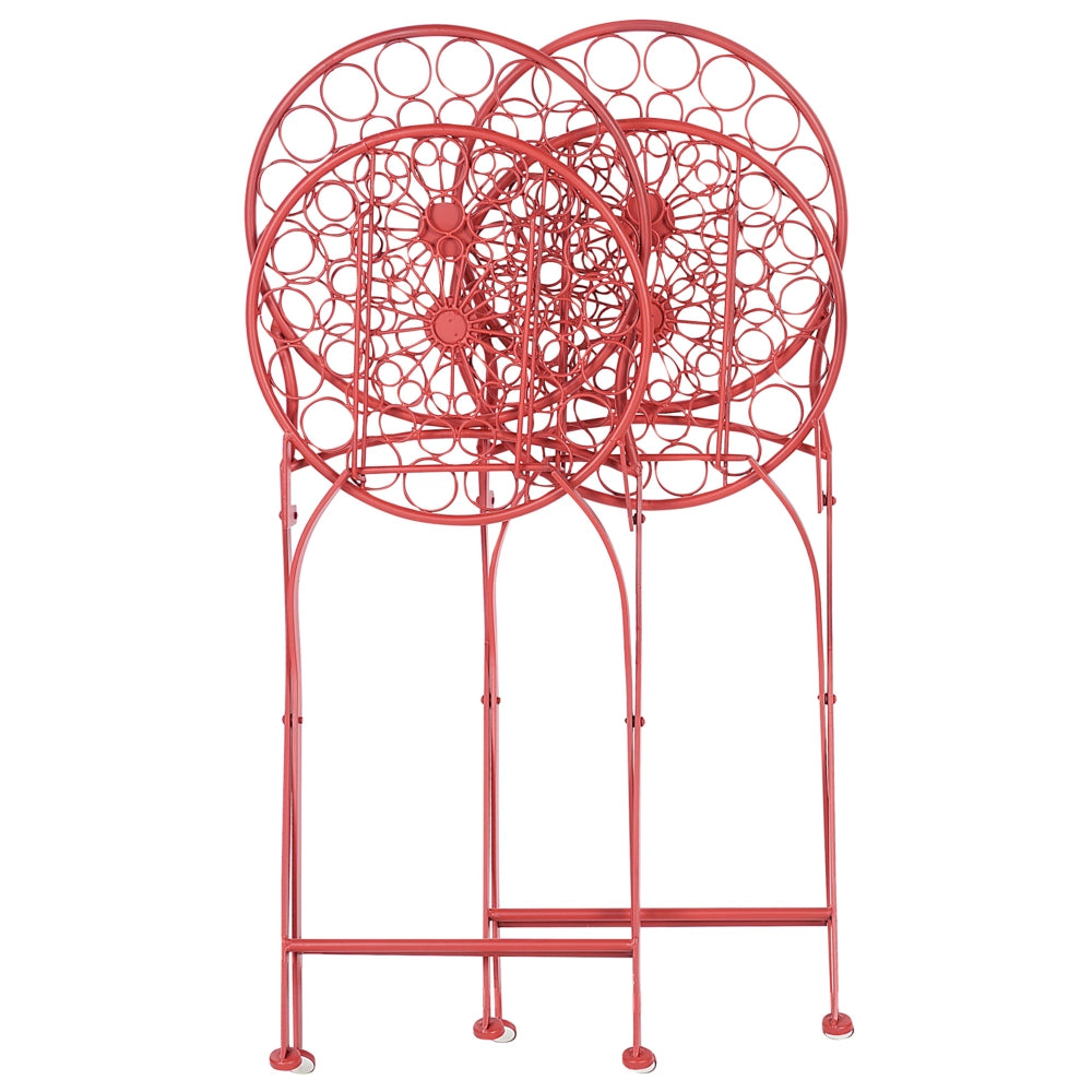 Set di 2 sedie da giardino Bistro in ferro rosso pieghevole all'aperto resistenza alla ruggine UV stile retrò francese