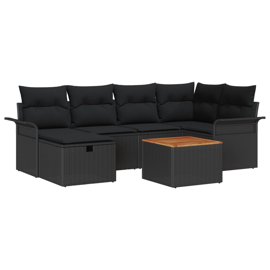 Set Divano Giardino 7 Pezzi con Cuscini Polyrattan Nero