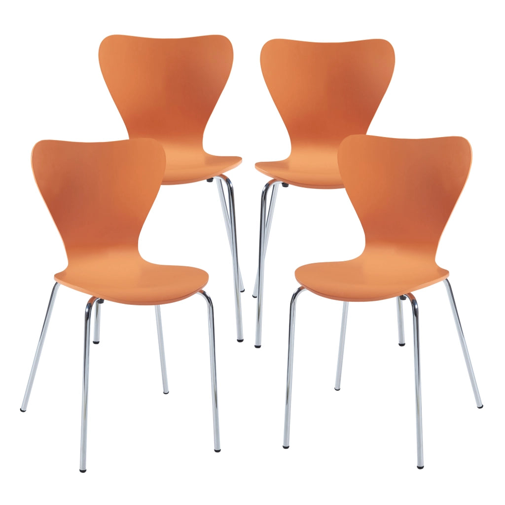 Set di 4 Sedie da Sala Essunga Impilabili - Arancione / Cromato [en.casa]