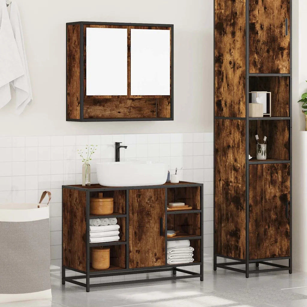 Set Mobili da Bagno 2 pz Rovere Fumo in Legno Multistrato 3300942