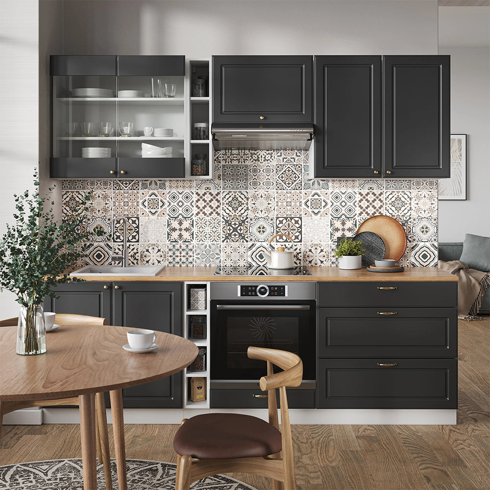 Cucina componibile Fame-Line Antracite-oro/Bianco 235 cm, PL Marmo Vicco
