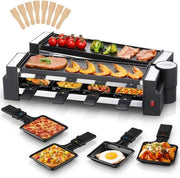 Grill a Raclette - Griglia Elettrica - Cene Accoglienti - Disegno Rotativo - 8 Persone - Nero